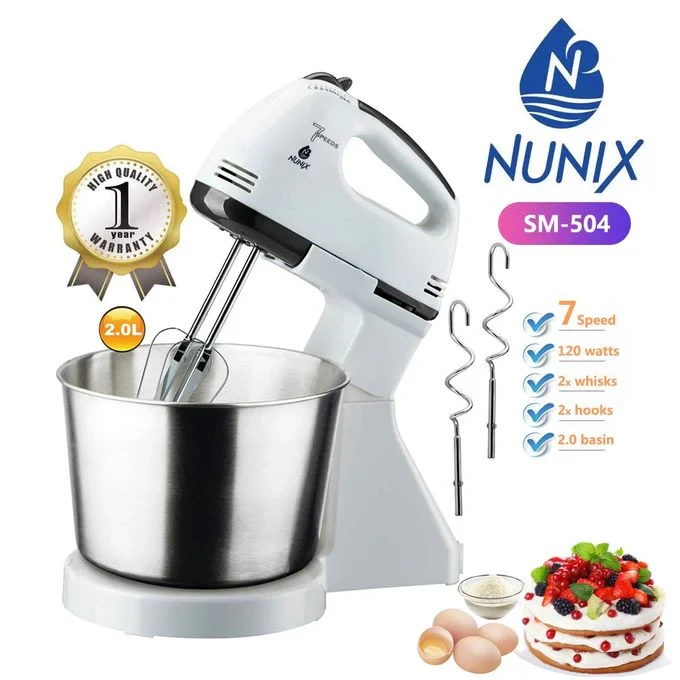 Nunix Bowl Mixer Stand And Hand Mixer With Dough Hooks