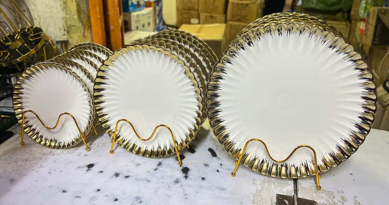 12 inch  Ceramic 6pcs Gold Ring Dinner Plates