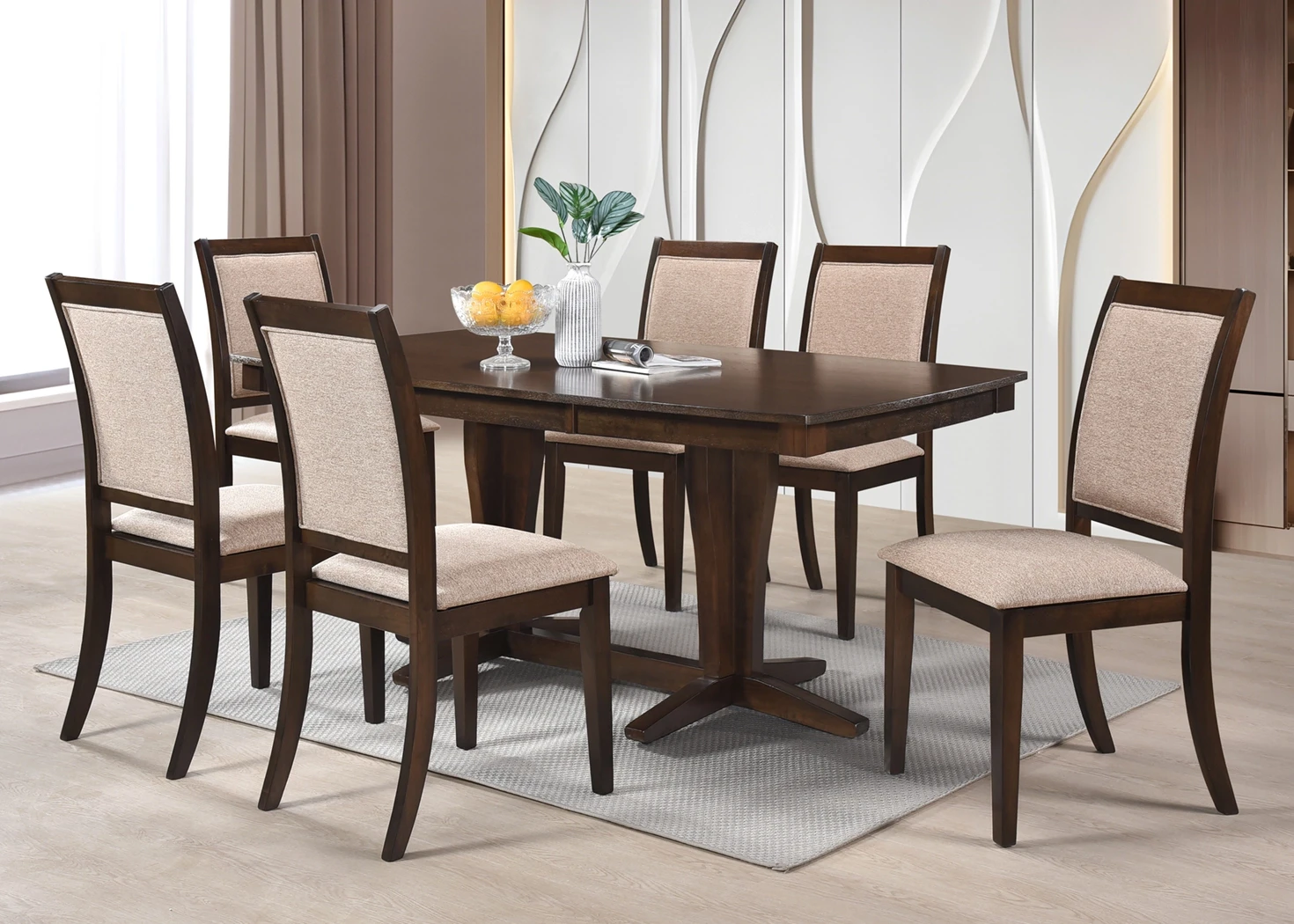 LILAC 6 SEATER DINING SET- BEIGE (AC4471T/239-5)