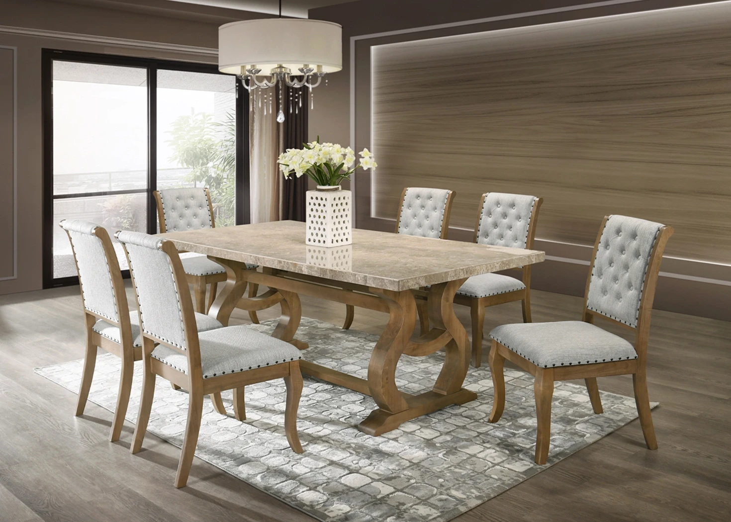 MERLIN MARBLE TOP 6 SEATER DINING SET