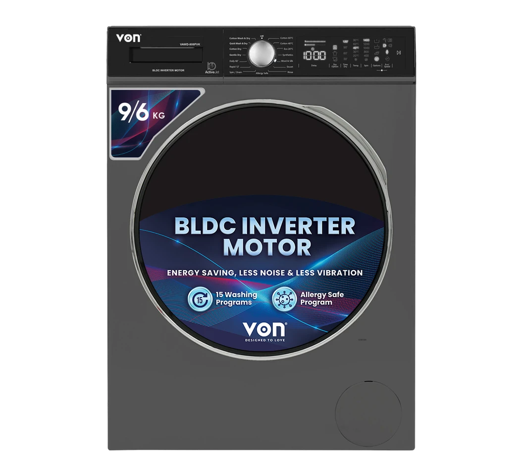 Von VAWD-906FVK Front Load Washer Dryer 9/6 KG - Silver