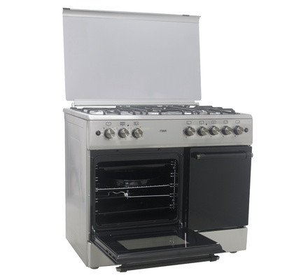 Mika Standing Cooker, 90cm X 60cm, 4 + 1, Electric Oven, with a Gas Compartment, Half Inox