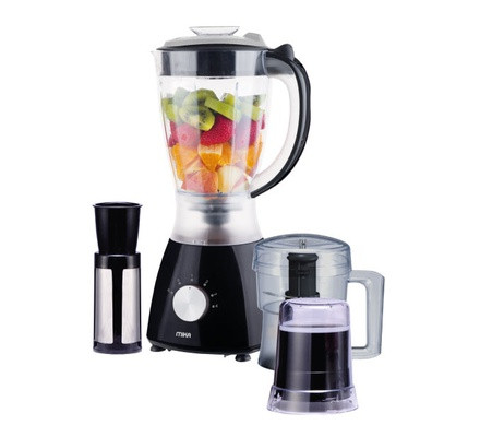 Mika 3 in 1 Blender, 1.5L, 400W, With Grinder, Chopper & Stainless Steel Filter, Black & Chrome Control knob