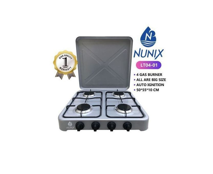 Nunix LT04-01 4 Gas Burner Table Top Cooker Silver