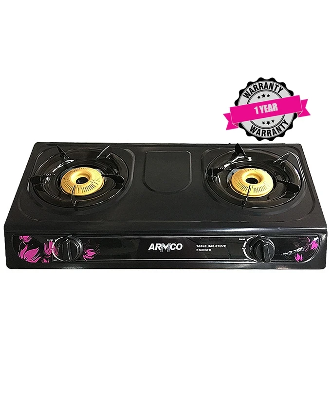 ARMCO GC-7210P2 - 2 Burner Tabletop Gas Cooker, Slim Compact, Auto ignition, 2M pipe, Black.