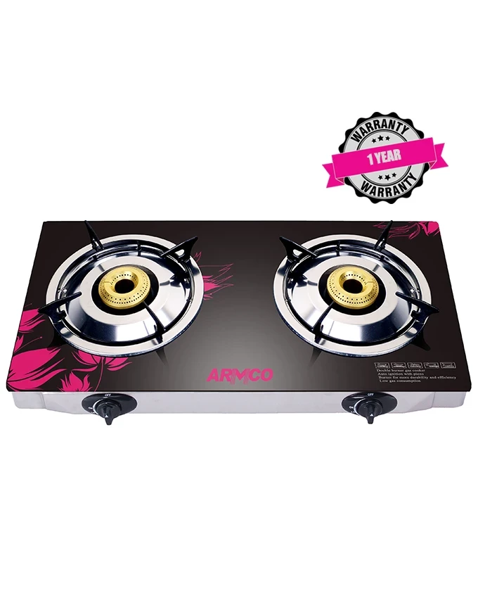 ARMCO GC-7260GX - 2 Burner Tabletop Gas Cooker, Tempered Glass Top, Auto ignition, 2M pipe, Black.