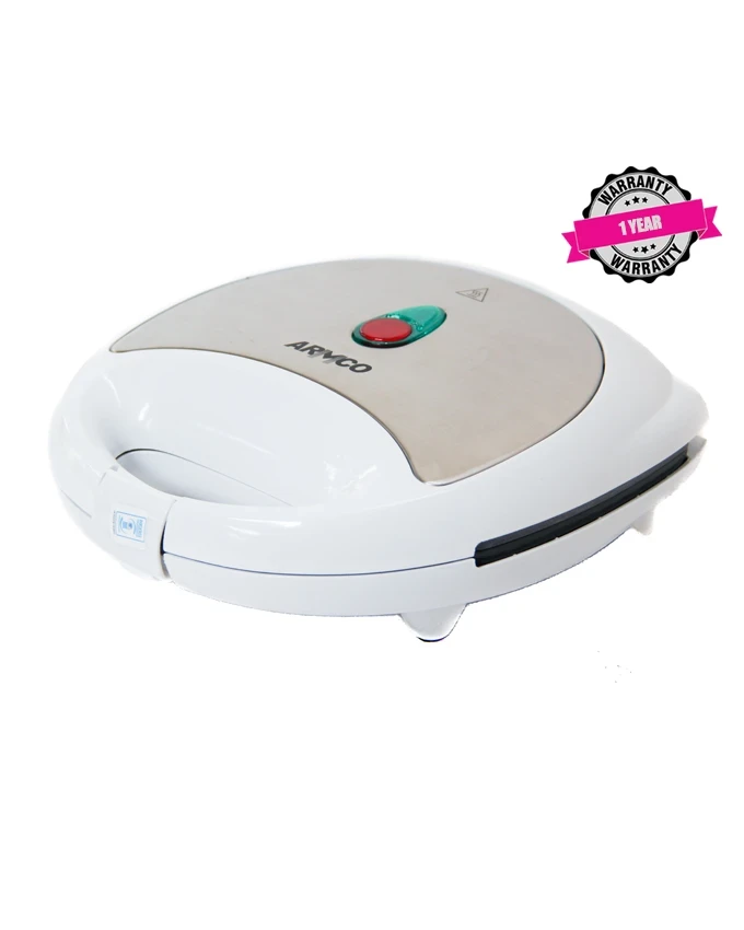 ARMCO AST-T2000 - 2 Slice Non Stick Sandwich Maker, 750W, White & Stainless Steel.