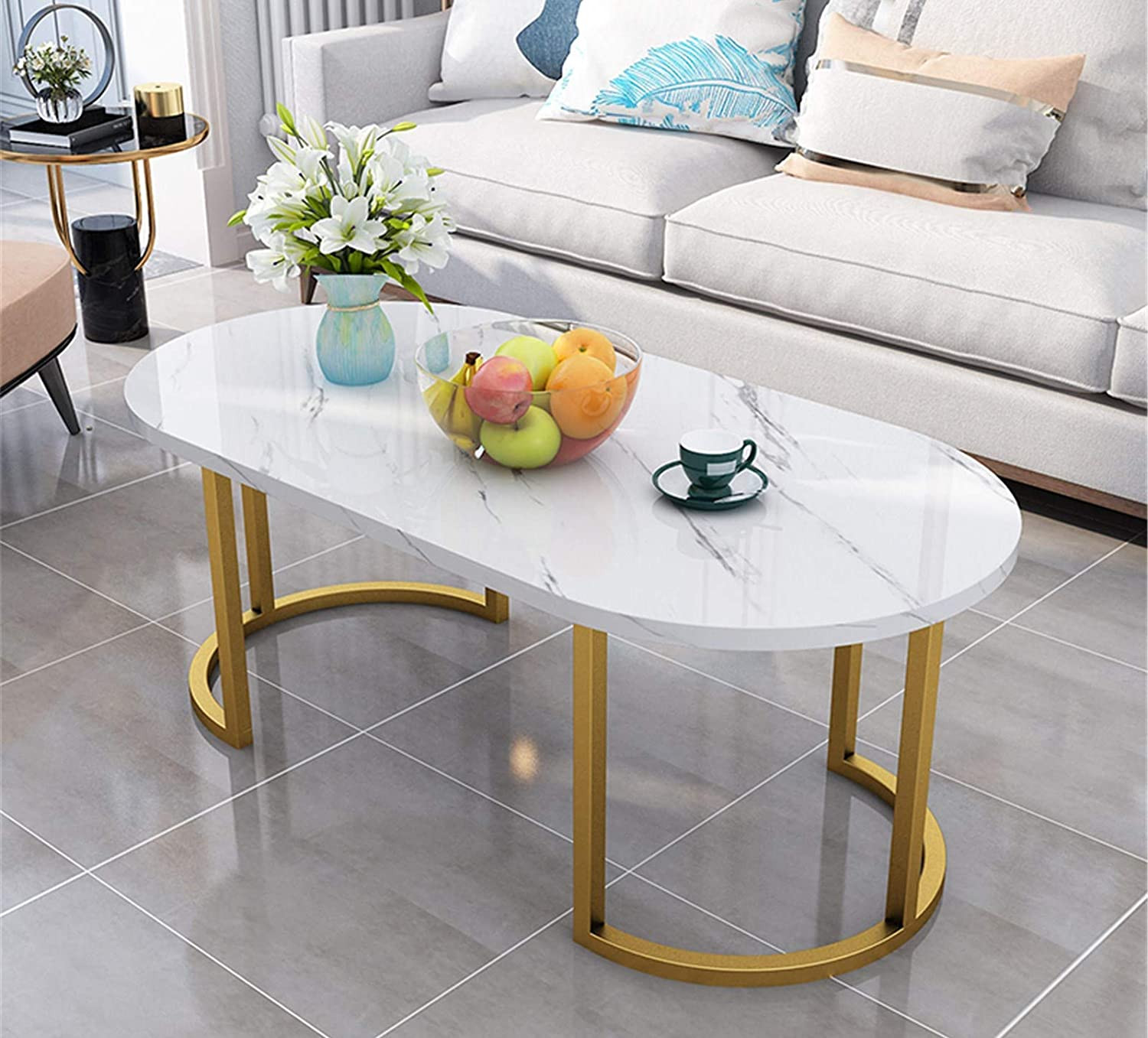 Rounded Marble Effect Coffee Table