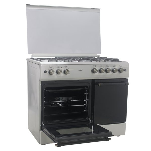 MIKA MST90PU41HI/GCW Standing Cooker, 90cm x 60cm, 4 Gas Burner + 1 Electric Plate, Gas Compartment WOK Burner