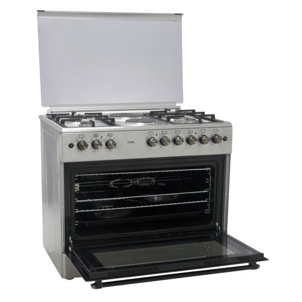MIKA MST90PU42HI/HC Standing Cooker, 90cm X 60cm, 4 + 2, Electric Oven, Half Inox