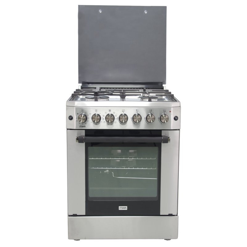 MIKA MST614GHI/WOK Standing Cooker, 60cm X 60cm, 4 Gas, Electric Oven, Half Inox