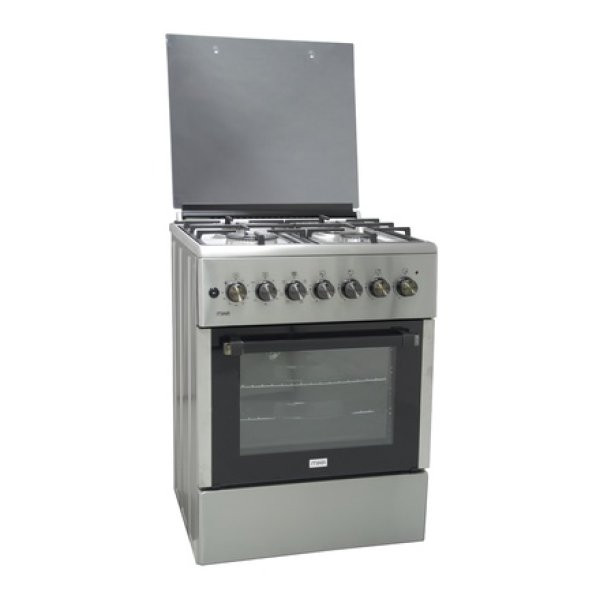 MIKA MST624HI/TS6W Standing Cooker, 60cm X 60cm, 4 Gas, Electric Oven, Half Inox