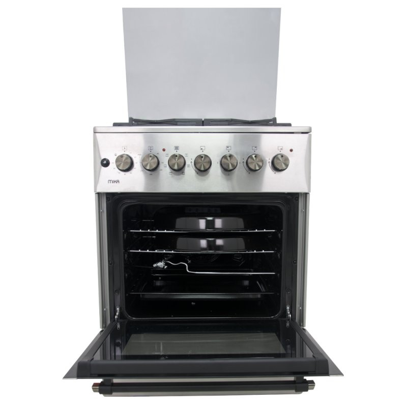 MIKA MST6231HI/TR6 Standing Cooker, 60cm x 60cm, 3 Gas Burner + 1 Electric Plate, Half Inox