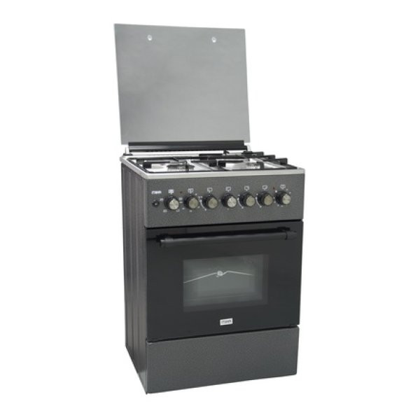 MIKA MST6031DS/TRL Standing Cooker, 58cm x 58cm, 3 Gas Burner + 1 Electric Plate, Decor Silver