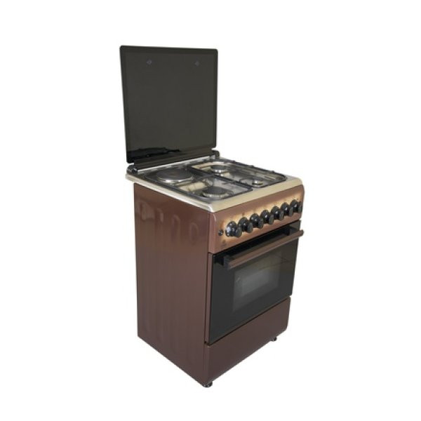 MIKA MST60PU31DB/HC Standing Cooker, 58cm X 58cm, 3 + 1, Electric Oven, Dark Brown