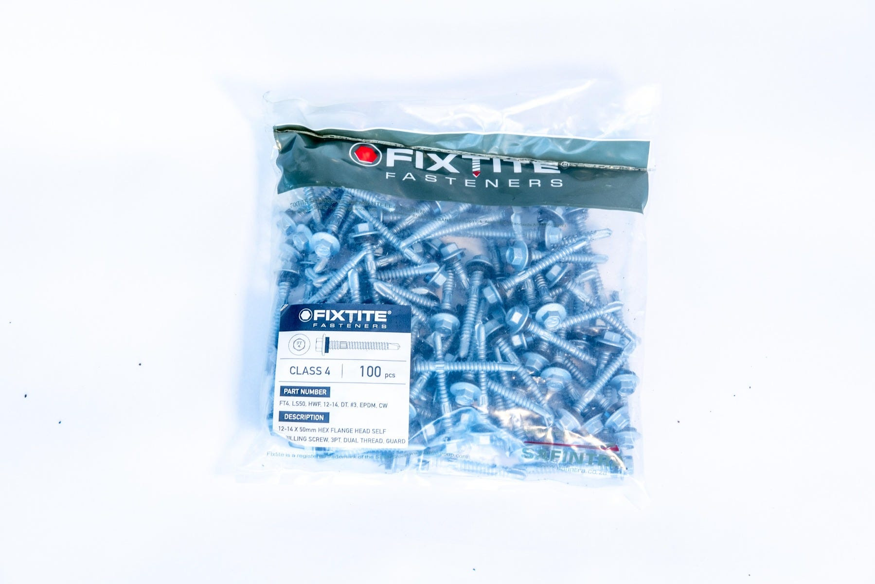 FIXTITE Class 4 50MM Dual Thread Steel Fastener With EPDM Washer(100pcs/Box)