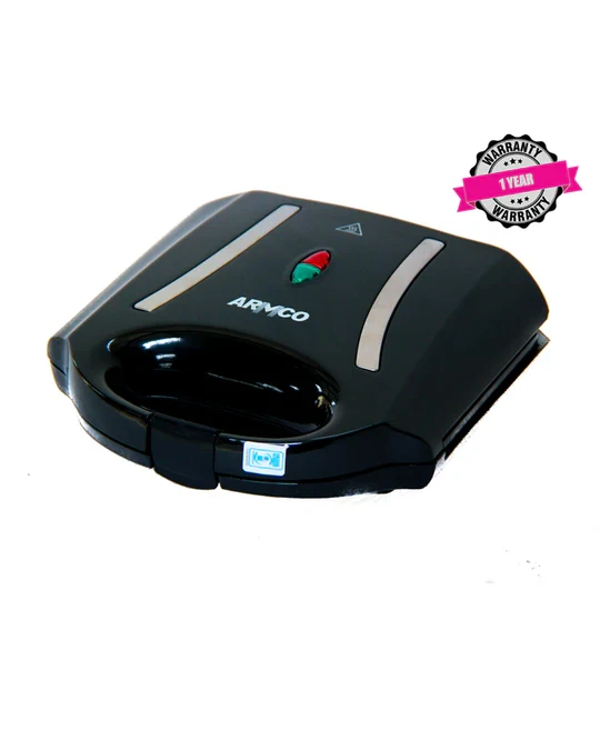 ARMCO AST-T1600B - 2 Slice Non-Stick Sandwich Maker, 750W, Black and Silver.